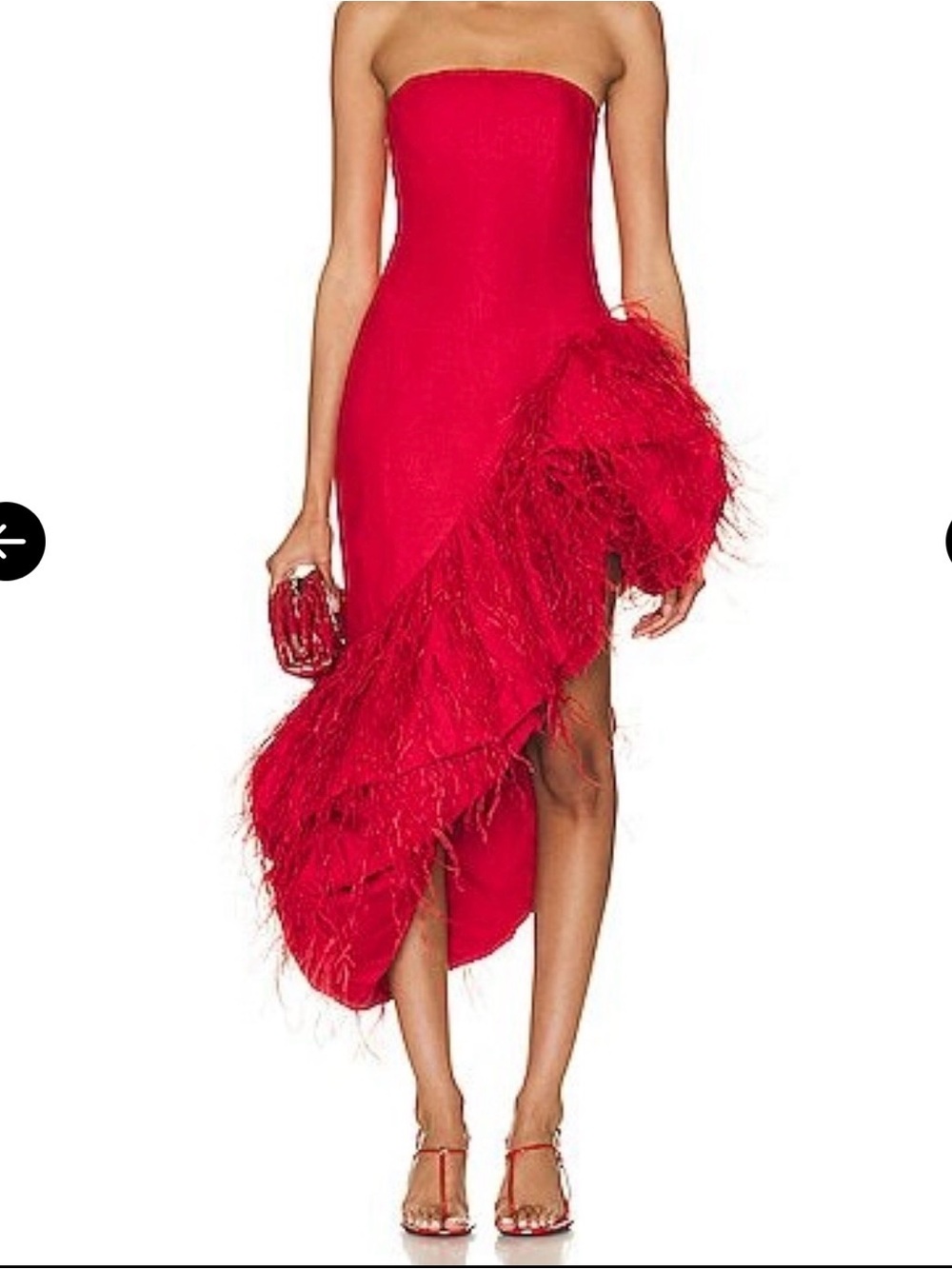 cult gaia Strapless Feather-Trim Red Cocktail Dress